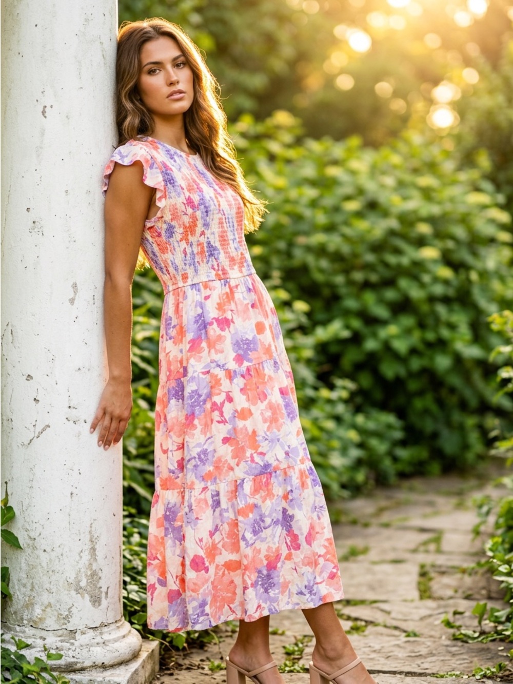 NWT Sweet Wanderer Coral & Lavender Floral Maxi Dress